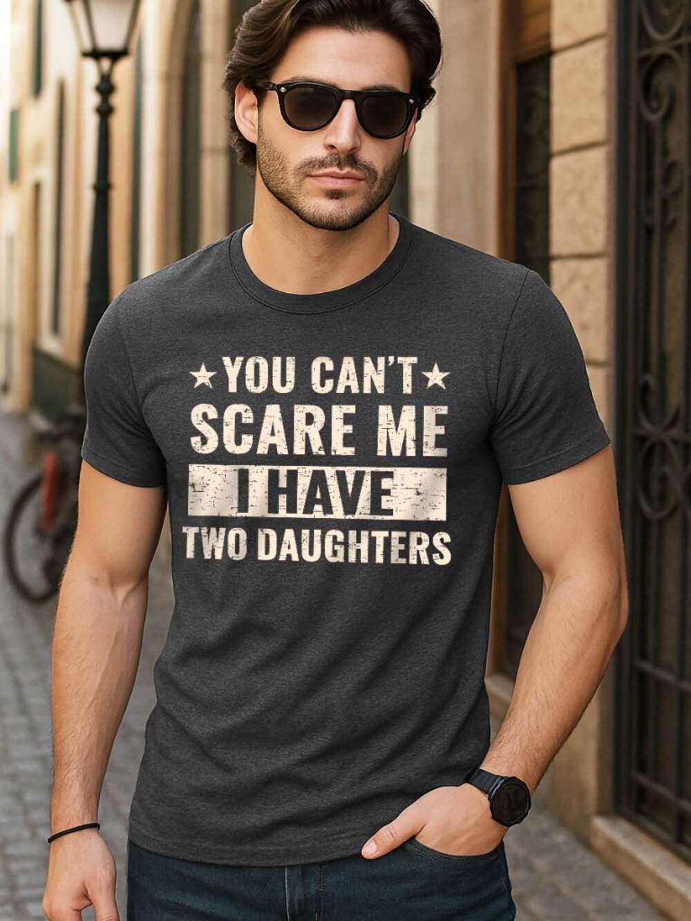Black Mens NEW Funny I Have Two Daughters  Humor Graphic T-shirt